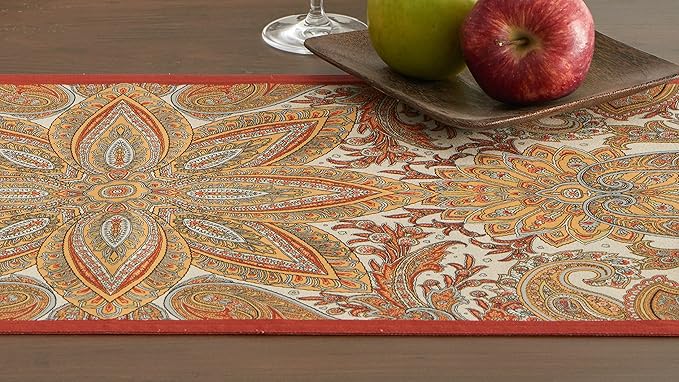 Maison d' Hermine Table Runner 100% Cotton Single Layer Table Runners 60 inches Long for Thanksgiving Christmas Decorations Home Kitchen Dining Party Wedding (Kashmir Paisley, 14.5" x 60")