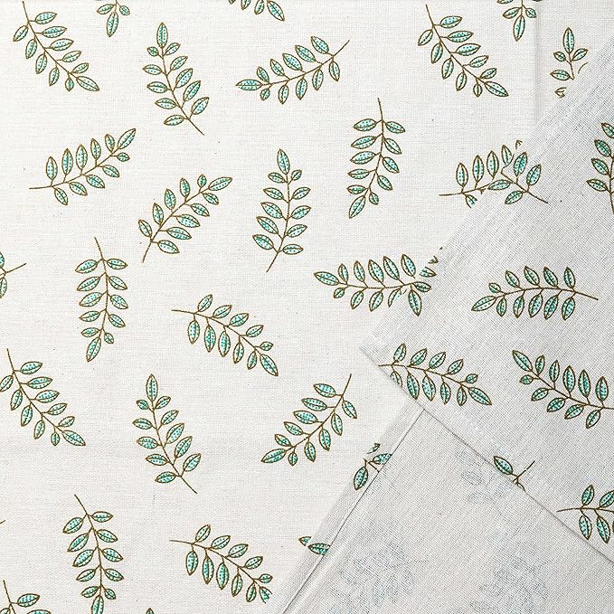 Pastoral Square Tablecloth - 52 x 52 Inch - Beige Linen Table Cloth - Washable Table Cover with Dust-Proof Wrinkle Resistant for Restaurant, Picnic, Bistro, Indoor and Outdoor Dining, Green Leaf
