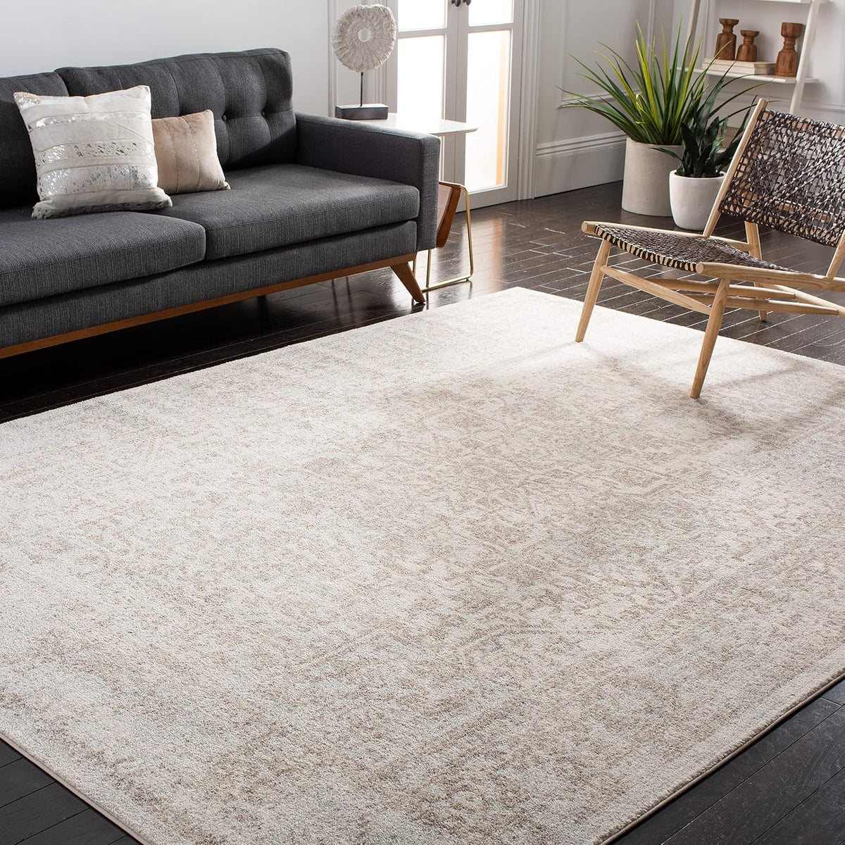 SAFAVIEH Evoke Area Rug 8x10 Large, Ivory & Taupe EVK256E