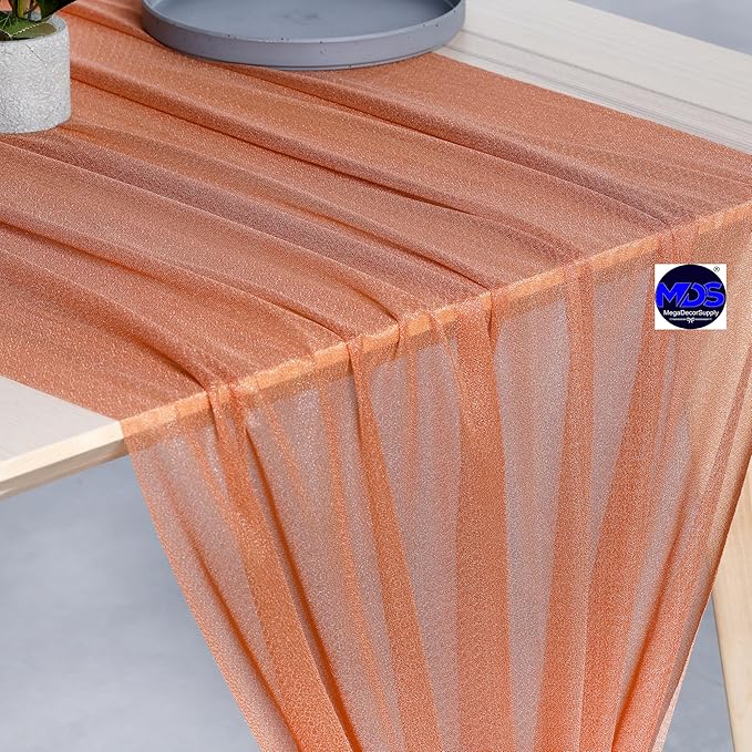 MDS 2 Pack 10ft Chiffon Table Runner 29 x 120 Inches Sheer Wedding Runner Romantic Rustic Table Runner for Wedding Decorations, Birthday Parties, Bridal Shower Party Arch Decor - Coral Peach