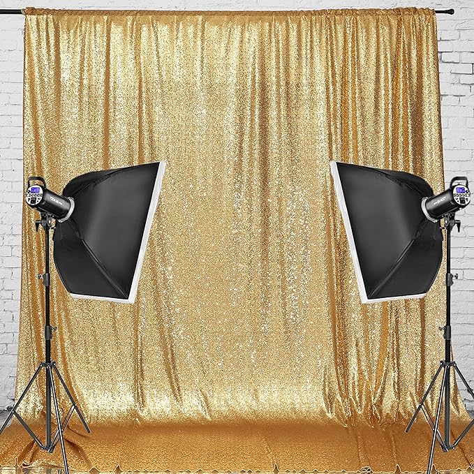 Eternal Beauty Gold Sequin Backdrop, 8x10 Ft Glitter Background Curtains for Shimmer Photography Party Wedding Birthday Back Drop Decor