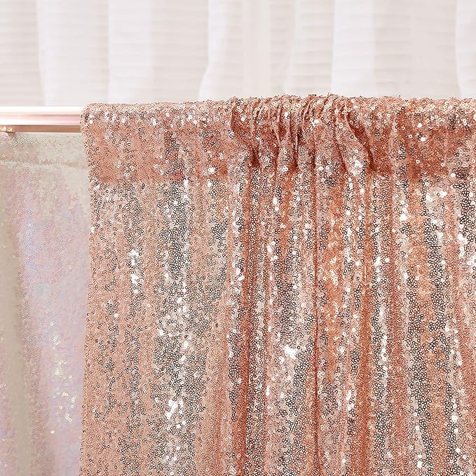 Poise3EHome Rose Gold Sequin Backdrop,2 Panels 2FTx8FT Glitter Background for Party Birthday Party Baby Shower Wedding Christmas Thanksgiving Holiday Festival Decor