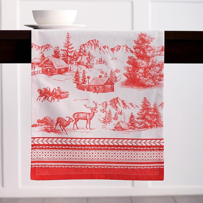 Maison d' Hermine Table Runner 100% Cotton Single Layer Table Runners 72 inches Long for Thanksgiving Christmas Decorations Home Kitchen Dining Party Wedding (Winter Jouy, 14.5" x 72")
