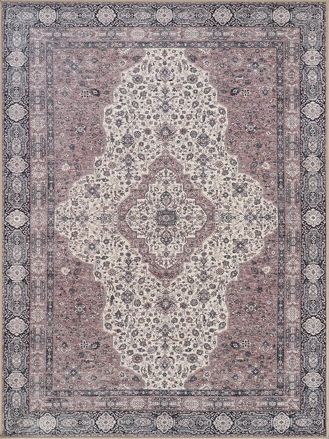 Bloom Rugs Washable Non-Slip 9' x 12' Rug - Cream/Green Traditional Medallion Area Rug for Living Room, Bedroom, Dining Room, and Kitchen - Exact Size: 9' x 12'