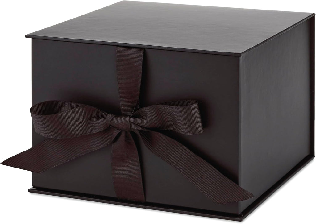Hallmark Medium Gift Box with Lid and Shredded Paper Fill (Black 7 inch Box) for Weddings, Graduations, Birthdays, Father's Day, Groomsmen Gifts, All Occasion