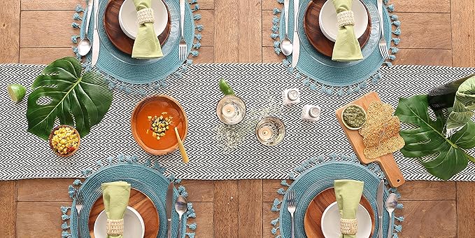 DII Woven Basic Tabletop Collection, Chevron Table Runner, 15x72, Black