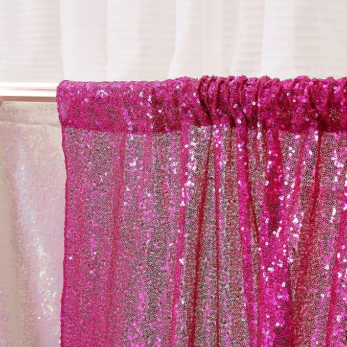 Poise3EHome Hot Pink Sequin Backdrop Curtain, 2 Panels Hot Pink Sequin Backdrop, 2FTx8FT Sequin Curtains for Party Wedding Sequence Backdrop