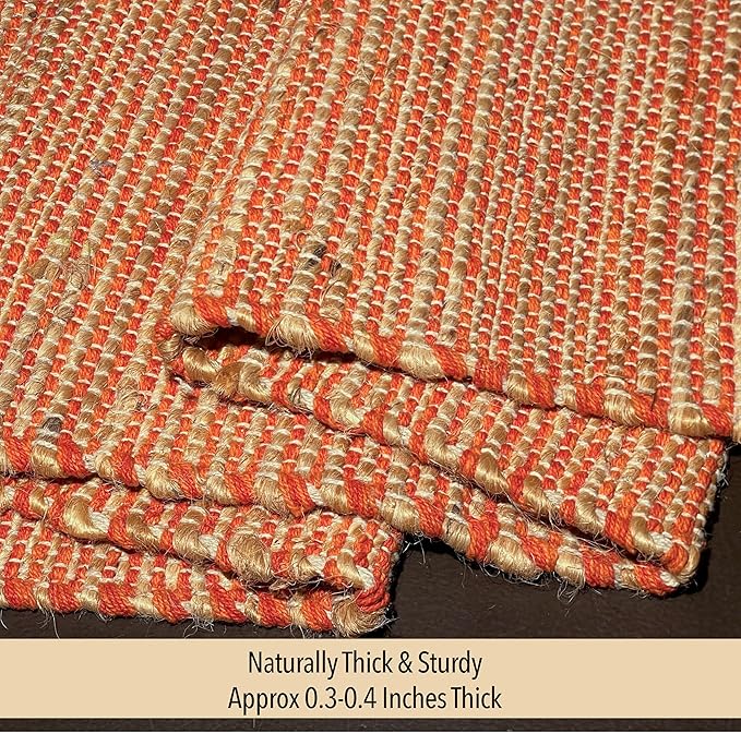 Chardin home Natural Jute Table Runner 13x72 Inch – Vintage Boho Rustic Table Decor – Handwoven Table Runner in Natural Jute and Rust Orange – Farmhouse Dining or Console Table Accent