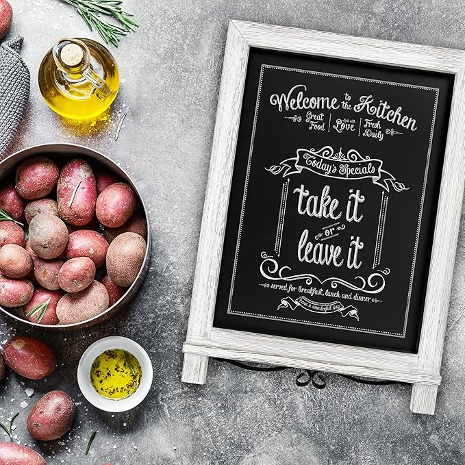HBCY Creations Rustic Blue & White Tabletop Chalkboard with Legs/Vintage Wedding Table Sign/Small Kitchen Countertop Memo Board/Antique Wooden Frame (12" x 17", 5- Rustic Blue)