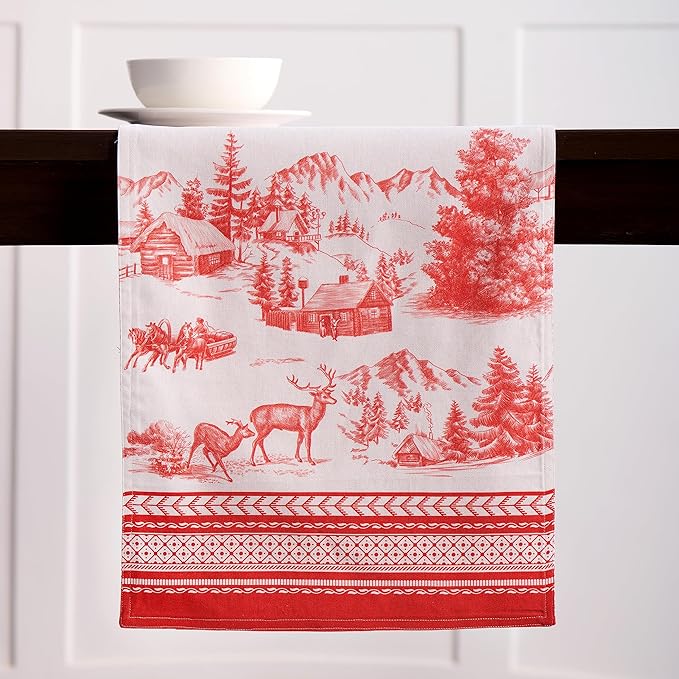 Maison d' Hermine Table Runner 100% Cotton Double Layer Table Runners 108 inches Long for Thanksgiving Christmas Decorations Home Kitchen Dining Party Wedding (Winter Jouy, 14.5" x 108")