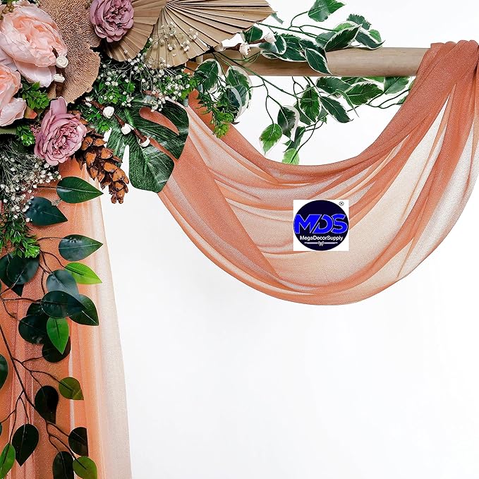 MDS Halloween Chiffon Draping Fabric - 2 Panel, 30" Wide x 50ft Long - Sheer Spooky Arbor & Canopy Drapery for Haunted House Backdrops, Party Ceilings, DIY Costumes & Themed Events - Coral Peach