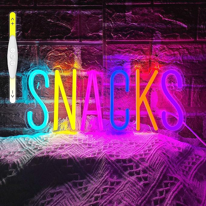 Snacks Neon Sign,Snack Bar Sign for Art Wall Decor,Cake Candy Shop Snack Stall Mancave Coffee Bars,Dimmable USB Powered Colorful Snacks Neon Light Sign