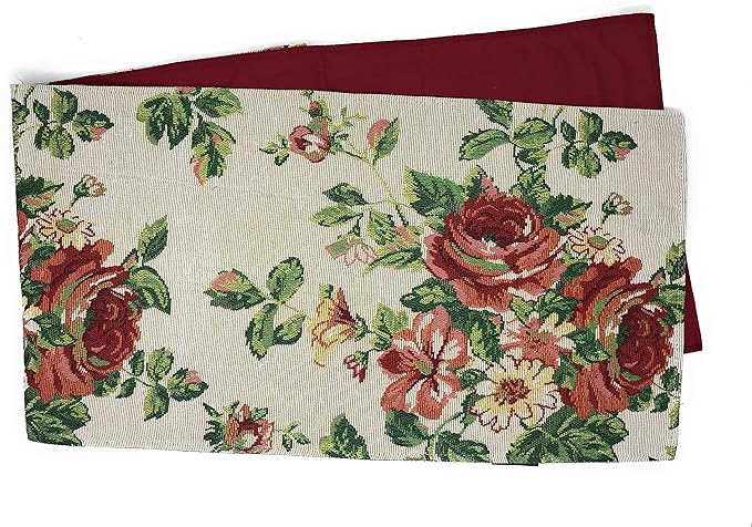 Tache Sweet Roses Spring Summer Traditional Country Vintage White Red Floral Decorative Woven Tapestry Kitchen Coffee Table Runners Scarfs, 13x72