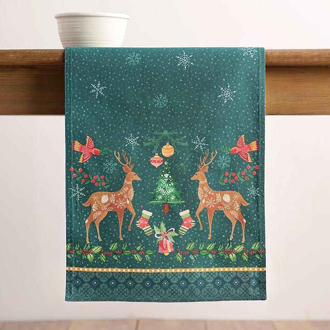 Maison d' Hermine Table Runner 100% Cotton Double Layer Table Runners 108 inches Long for Thanksgiving Christmas Decorations Home Kitchen Dining Party Wedding (Hygge Christmas, 14.5" x 108")