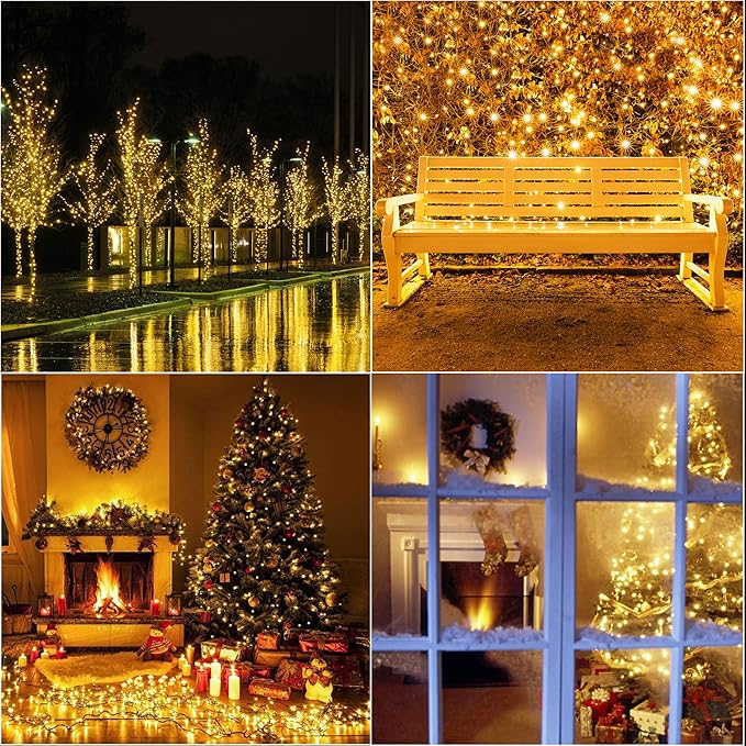 LAMPHOME 33ft Golden Christmas Decorative Mini Lights, 100 LED Transparent Wire Fairy Starry String Lights Plug in, 11 Lighting Modes, for Indoor Outdoor Xmas Tree Wedding Party Decoration (Yellow)