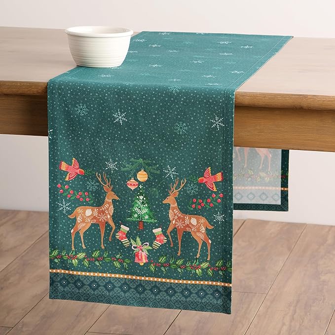 Maison d' Hermine Table Runner 100% Cotton Single Layer Table Runners 72 inches Long for Thanksgiving Christmas Decorations Home Kitchen Dining Party Wedding (Hygge Christmas, 14.5" x 72")