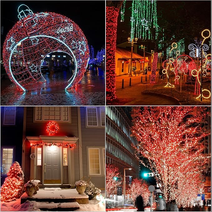 LAMPHOME 66ft Christmas Decorative Mini Lights,200 LED Transparent Wire Fairy Starry String Lights Plug in, 11 Lighting Modes, for Indoor Outdoor Xmas Tree Wedding Party Decoration (Red)
