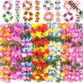 jollylife 60PCS Hawaiian Luau Leis Necklaces Bracelets Headbands Hibiscus Flowers Tropical Tiki Summer Pool Party Supplies Bulk