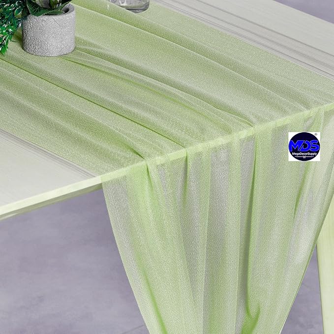 MDS 2 Pack 10ft Chiffon Table Runner 29 x 120 Inches Sheer Wedding Runner Romantic Rustic Table Runner for Wedding Decorations, Birthday Parties, Bridal Shower Party Arch Decor - Sage Green
