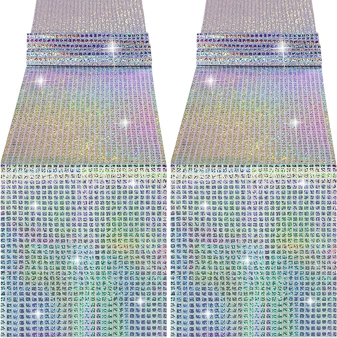Durony 2 Pack Disco Table Runner 11 x 108 Inch Mirror Silver Laser Glitter Foil Cover With Sparkle Sequin for Bachelorette, 70s, Cowgirl Party Decorations