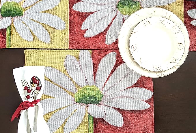 Tache Floral Colorful Yellow Red White Decorative Spring Daisy Flower Loves Me Not Woven Tapestry Long Kitchen Dining Table Runner 13x90