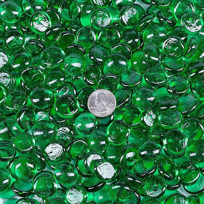 Galashield Flat Glass Marbles for Vases Green Glass Gems Beads Pebbles Vase Filler (1 LB, Approx. 105 PCS)