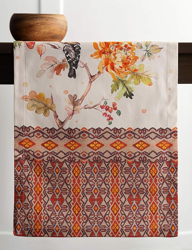 Maison d' Hermine Table Runner 100% Cotton Single Layer Table Runners 60 inches Long for Thanksgiving Christmas Decorations Home Kitchen Dining Party Wedding (Kelim - Prairie, 14.5" x 60")