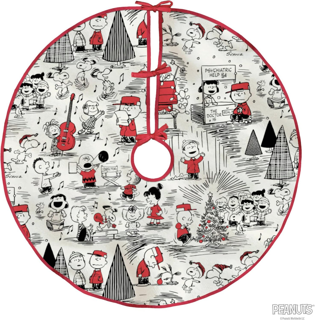Hallmark Peanuts 48" Christmas Tree Skirt, Fabric, Gifts for Peanuts Fans