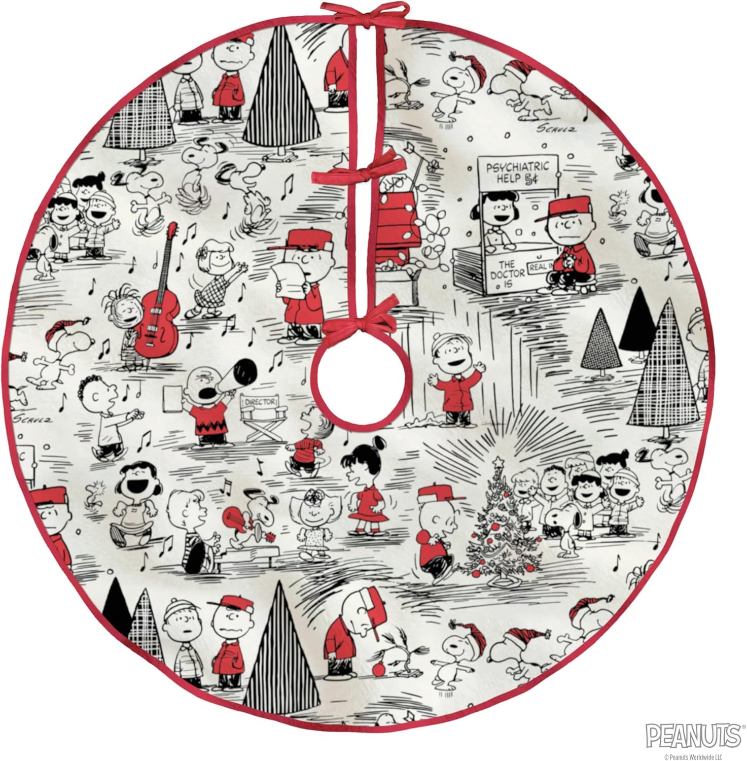 Hallmark Peanuts 48" Christmas Tree Skirt, Fabric, Gifts for Peanuts Fans