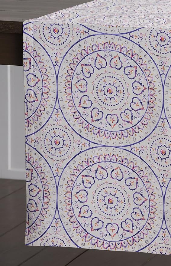 Maison d' Hermine Table Runner 100% Cotton Double Layer Table Runners 72 inches Long Decorative for Home Kitchen Dining Party Baby Shower Wedding Bridal Shower Spring Summer (Mandala, 14.50" x 72")