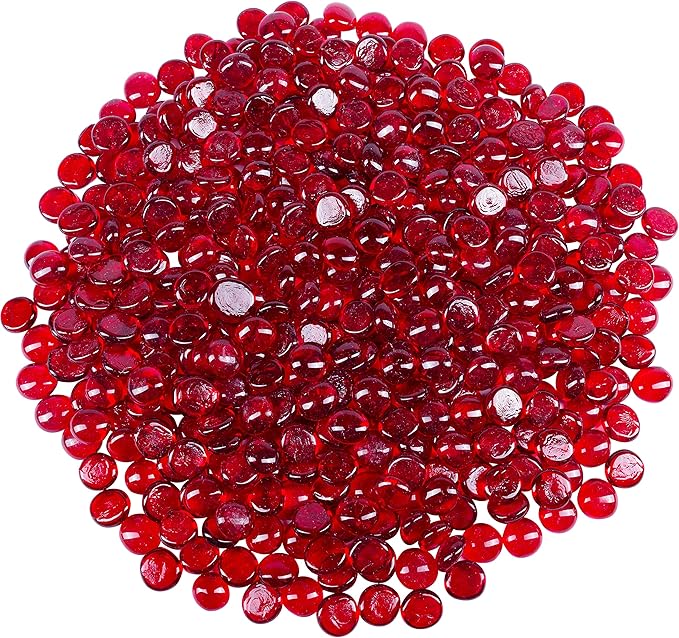 Galashield Flat Glass Marbles for Vases Red Glass Gems Beads Pebbles Vase Filler (5 LBS, Approx. 540 PCS)
