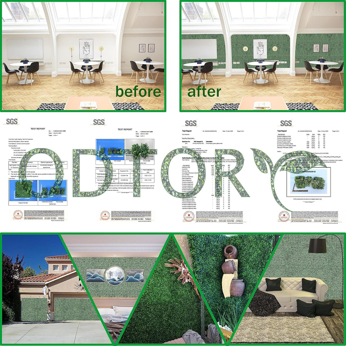 ODTORY Artificial Grass Wall Greenery Backdrop, 10X10 in 12P (8.4 sqft)