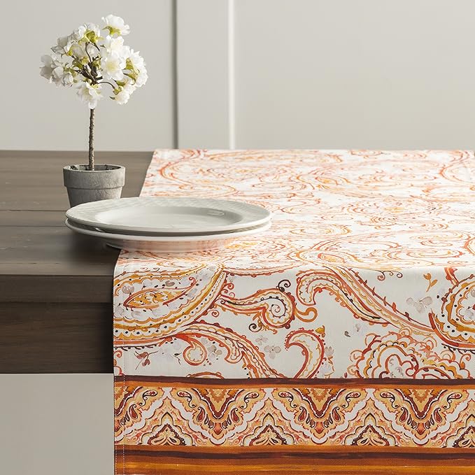 Maison d' Hermine Table Runner 100% Cotton Single Layer Table Runners 90 inches Long for Thanksgiving Christmas Decorations Home Kitchen Dining Party Wedding (Palatial Paisley, 14.5" x 90")