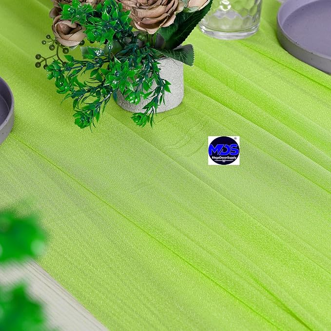 MDS 2 Pack 10ft Chiffon Table Runner 29 x 120 Inches Sheer Wedding Runner Romantic Rustic Table Runner for Wedding Decorations, Birthday Parties, Bridal Shower Party Arch Decor - Parrot Green