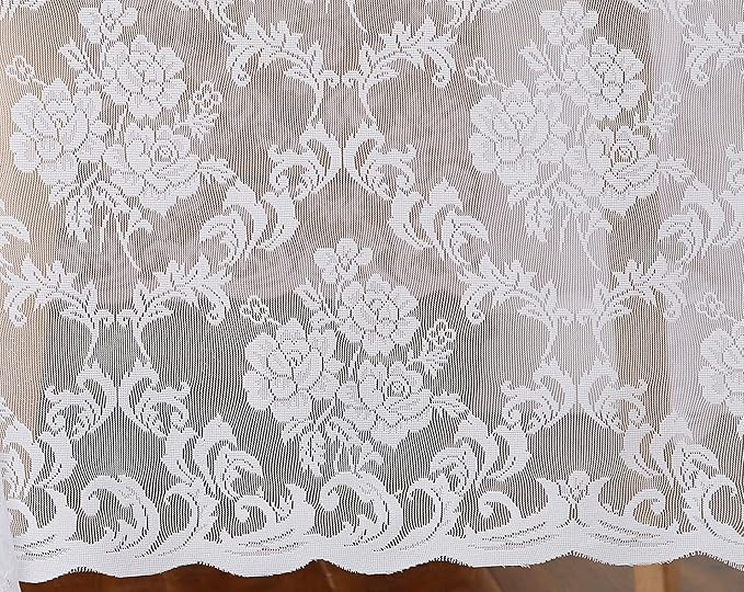 LinenZone White Rectangle Tablecloth for Rustic Vintage Decor. Sheer Lace Works Great As Wedding, Thanksgiving, or Christmas Tablecloth (Mia TC 60 x 144, White)
