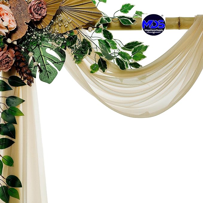 MDS Halloween Chiffon Draping Fabric - 1 Panel, 30" Wide x 50ft Long - Sheer Spooky Arbor & Canopy Drapery for Haunted House Backdrops, Party Ceilings, DIY Costumes & Themed Events - Champagne Gold