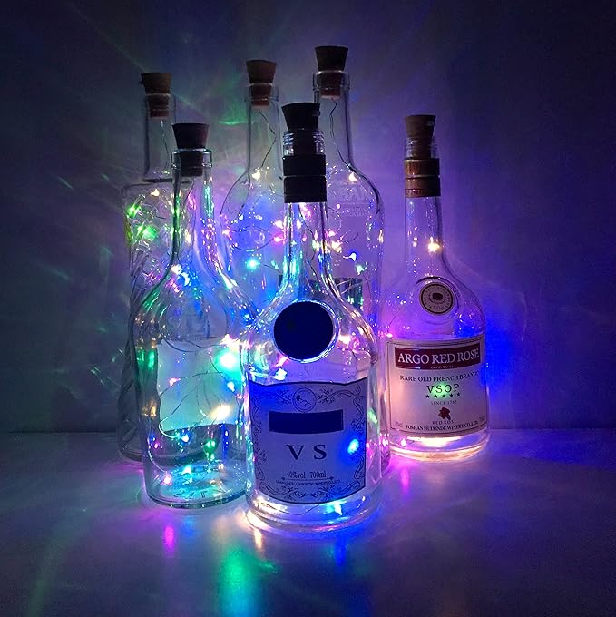 Wine Bottle Lights with Cork, 10 Pack Battery Operated LED Cork Shape Silver Wire Colorful Fairy Mini String Lights for DIY, Party, Decor, Wedding(4 Colors)
