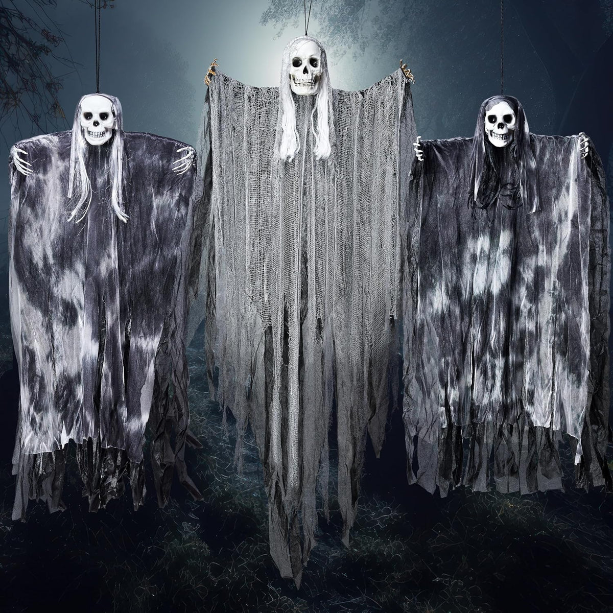 JOYIN 3 Pcs Hanging Halloween Skeleton Ghosts Decorations Outdoor, Grim Reape...