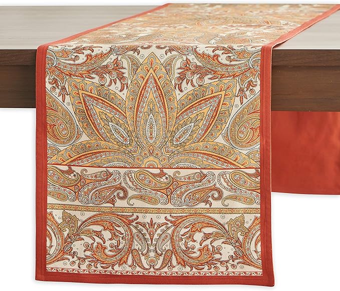 Maison d' Hermine Table Runner 100% Cotton Double Layer Table Runners 108 inches Long for Thanksgiving Christmas Decorations Home Kitchen Dining Party Wedding (Kashmir Paisley, 14.5" x 108")