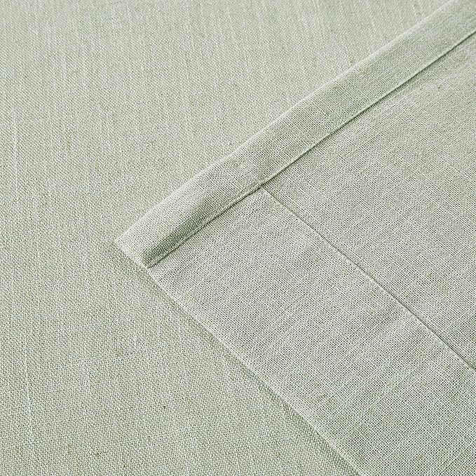 Vision Home Soft Green Pinch Pleated Semi Sheer Curtains Textured Linen Blended Light Filtering Window Curtains 112 inch for Living Room Bedroom Pinch Pleat Drapes with Hooks 2 Panels 40" Wx112 L