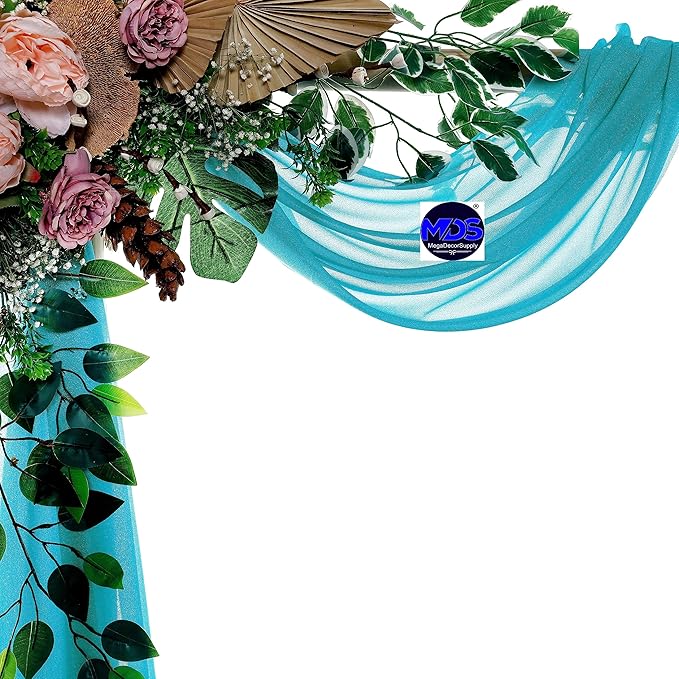 MDS Halloween Chiffon Draping Fabric - 2 Panel, 30" Wide x 20ft Long - Sheer Spooky Arbor & Canopy Drapery for Haunted House Backdrops, Party Ceilings, DIY Costumes & Themed Events - Peacock Blue