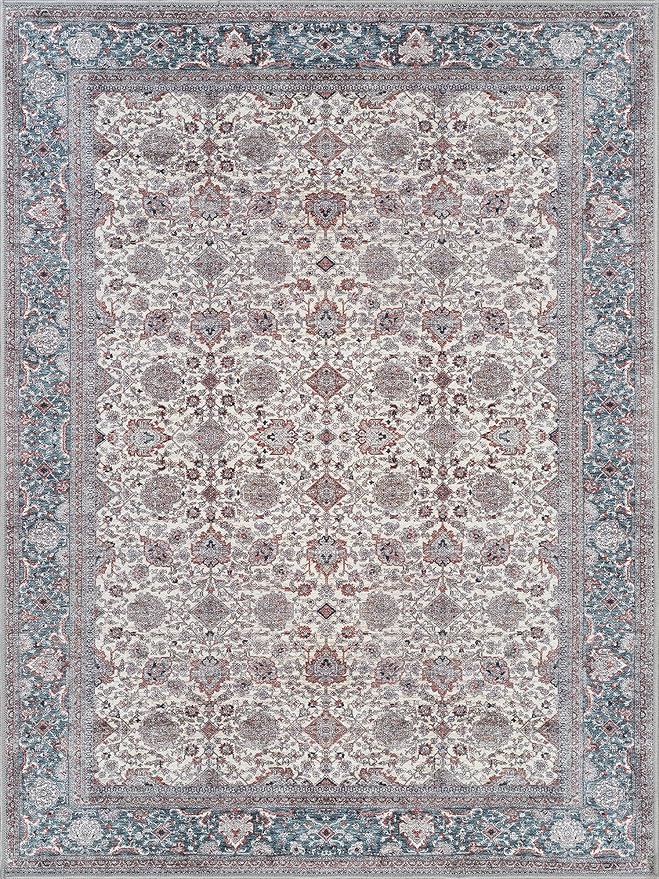 Bloom Rugs Washable Non-Slip 9' x 12' Rug - Teal/Blue/Beige Traditional Oriental Area Rug for Living Room, Bedroom, Dining Room, and Kitchen - Exact Size: 9' x 12'
