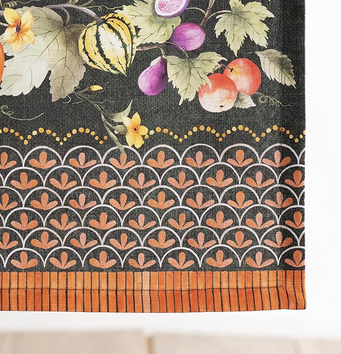 Maison d' Hermine Table Runner 100% Cotton Single Layer Table Runners 108 inches Long for Thanksgiving Christmas Decorations Home Kitchen Dining Wedding (Pumpkin Garden - Dark Green, 14.5" x 108")