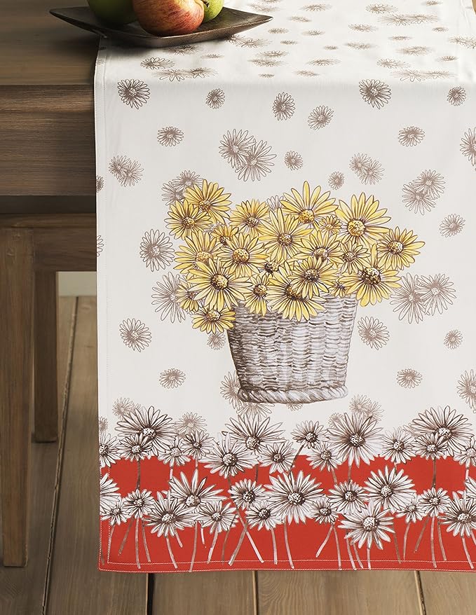Maison d' Hermine Table Runner 100% Cotton Single Layer Table Runners 90 inches Long for Thanksgiving Christmas Decorations Home Kitchen Dining Party Wedding (Bagatelle, 14.5" x 90")