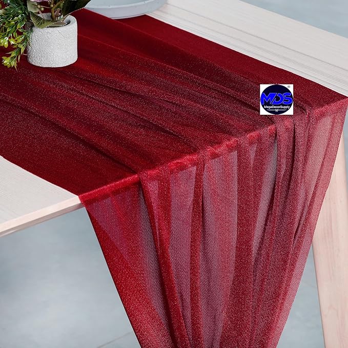 MDS 2 Pack 10ft Chiffon Table Runner 29 x 120 Inches Sheer Wedding Runner Romantic Rustic Table Runner for Wedding Decorations, Birthday Parties, Bridal Shower Party Arch Decor - Apple red