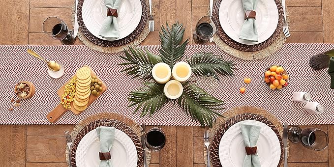 DII Woven Basic Tabletop Collection Chevron Table Runner, 15x72, Tango Red