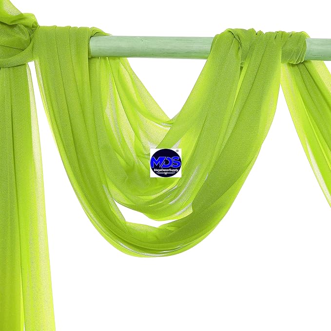 MDS Halloween Chiffon Draping Fabric - 1 Panel, 30" Wide x 75ft Long - Sheer Spooky Arbor & Canopy Drapery for Haunted House Backdrops, Party Ceilings, DIY Costumes & Themed Events - Parrot Green