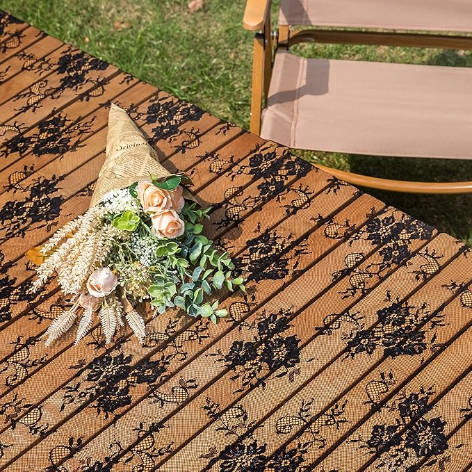 TINWIN Rectangle Lace Tablecloth 60x120 Inch Black Vintage Runner Eyelash Fabric for Kitchen Dining Picnic Table Wedding Decor for Home Decoration Tea Party Decor-4