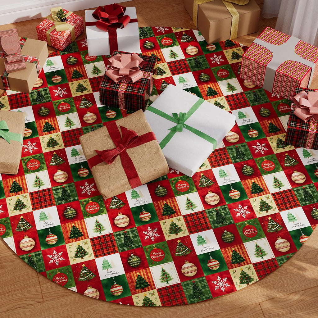 Christmas Tree Skirt 48 Inch, Red Christmas Tree Skirt Snowflake Ball Funny Xmas Decor Seasonal Winter Holiday Indoor Home Party Decorations