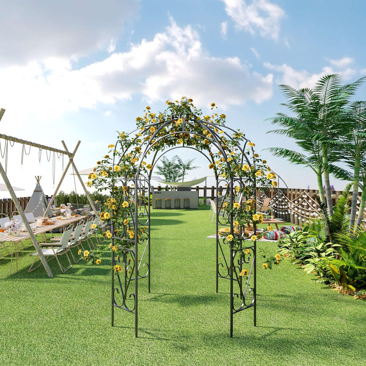 OUTOUR Versatile Oversized 9FT Iron Garden Gazebo Arbour Arbor